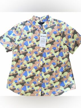 Wildfang Essential Button-Up Shirt Womens Multicolor Camo Short Sleeve 1X